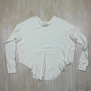 We The Free Free People Ivory Thermal Waffle Knit Asymmetrical Long Sleeve Top S